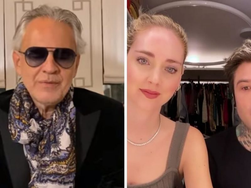 Andrea Bocelli canta con Chiara Ferragni e Fedez per l’ospedale di Camerino